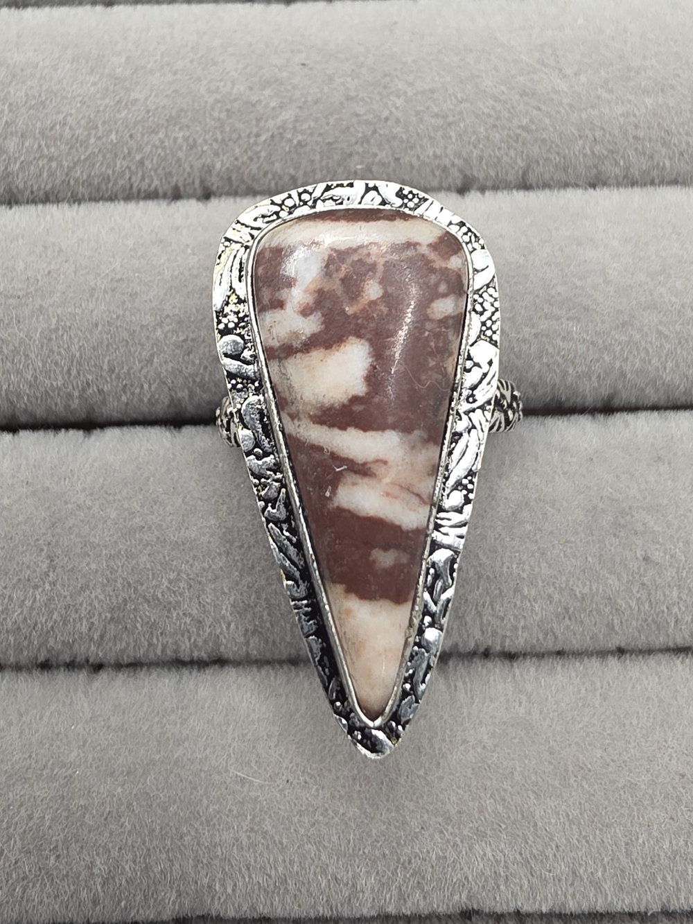 Silver Plated Coconut Jasper Teardrop Statement Ring Size 8 1/2